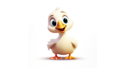 Cheerful duckling isolated on a white background. Illustration of a duckling in cartoon style. A funny and kind character in children's animation. Drawing for children.