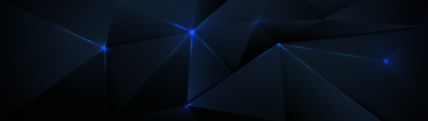 Obraz premium Modern abstract dark blue polygon with blue laser lights background design. 3d Triangular texture banner. Modern futuristic hi-technology concept