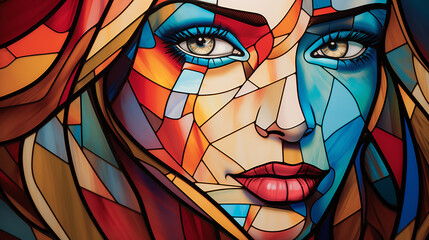 woman's face in stained glass effect