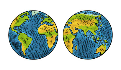 Earth planet globe. Vector black vintage engraving illustration - 690703262