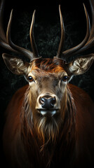Red deer portrait on black background. generative ai