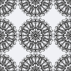 Seamless background with light pattern in baroque style. Vector retro illustration. Islam, Arabic, Indian, ottoman motifs.