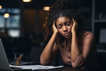 young woman with clear signs of stress and anxiety