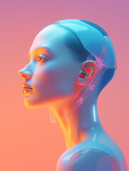 3d rendered illustration of futuristic humanoid female; model of singularity; young android woman; concept of futurology, science fiction; intelligent cybernetic; techno utopia, technological dystopia