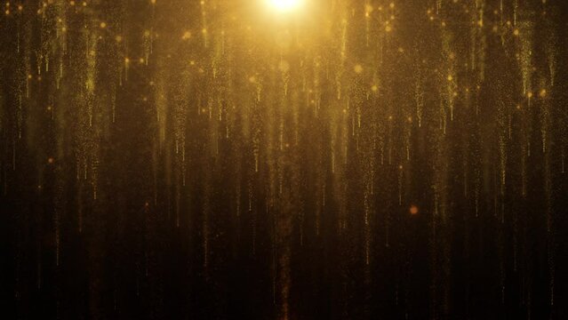 Abstract gold long tail particle falling down for new year, Christmas festival, award, celebration 4K loop motion background