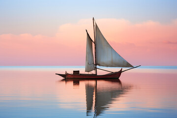 Traditional dhow boat sailing on the calm waters of the Indian Ocean along the East African coast - obrazy, fototapety, plakaty