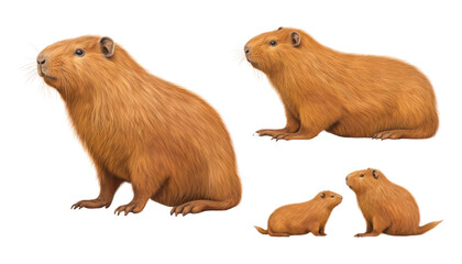 capybara set isolated on transparent background cutout