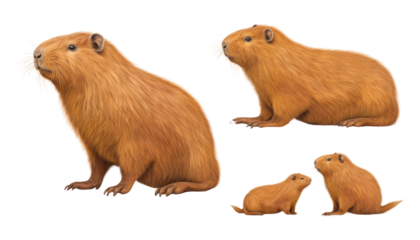 capybara set isolated on transparent background cutout