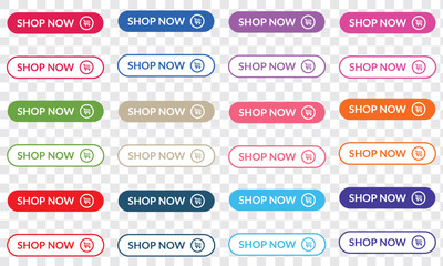 Shop Now button, Shop Now icon.  Set of button shop now or buy now. Modern collection for web site. Vector illustration.
