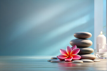 Spa treatment aromatherapy with candles, Stones and flowers for relax wellness.