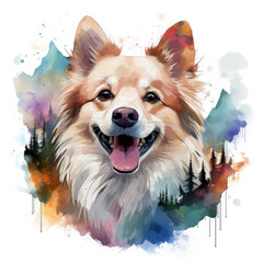 watercolor American Eskimo Dog clipart, Generative Ai