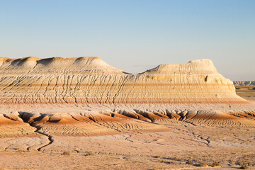 Kyzylkup area landscape, Mangystau desert. Rock strata formations