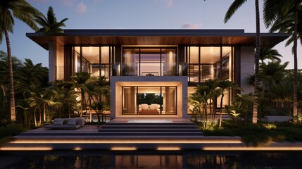 Luxurious modern villa facade exterrior view.