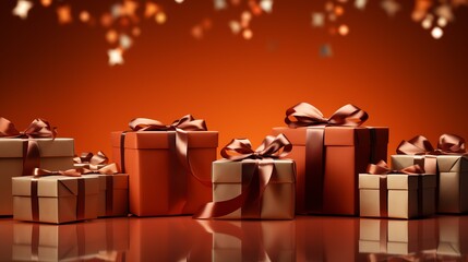 shopping day poster or banner with gift box on red background sales banner template design. Generate AI