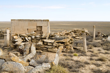 Desolate graveyard in remote location in Mangystau region, Kazakhstan