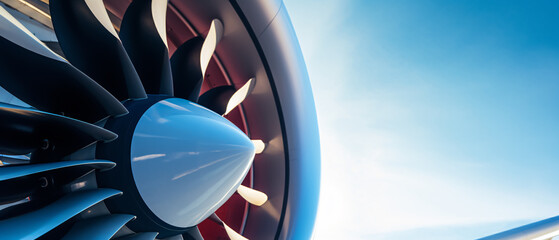 closeup of a large turbine of an airplane - obrazy, fototapety, plakaty