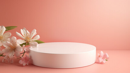 Fototapeta na wymiar Luxurious White Pedestal for Cosmetic Beauty Product Presentation - Clean and Elegant 3D Rendering of a Blank Round Podium, Perfect for Branding and Merchandising.
