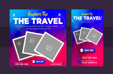 Creative instagram and social media post design with instagram story and web banner template, for travel, holiday, vacation, resort promotion with place for the photo, Editable modern illustration