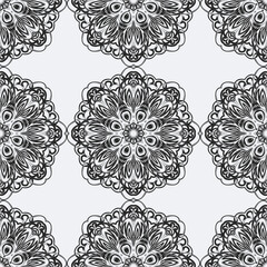 Oriental black and white pattern with damask, arabesque and floral elements. Seamless abstract ornament