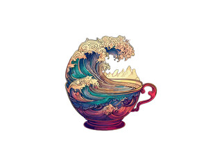 Fototapeta premium Vector traditional japanese ramen and the great wave of kanagawa on a bowl ukiyoe style of illustration