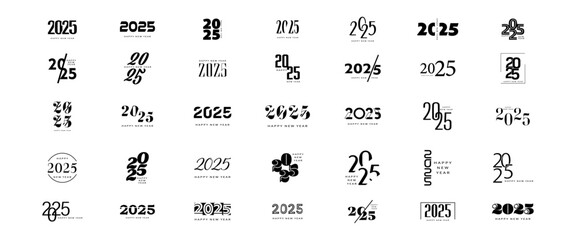 Big set of 2025 new year logo text design. - obrazy, fototapety, plakaty