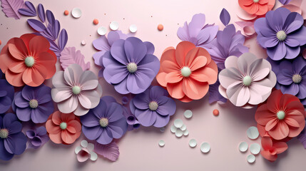 Fototapeta na wymiar Paper cut flowers in pastel colors. 