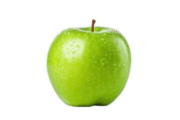 Fresh Green Apple with Water Droplets on White Background