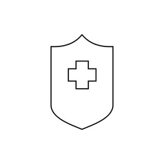 icon, virus protection, hygiene shield, bacterial prevention, thin line web symbol on white background