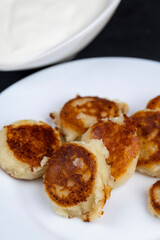 homemade small cheesecakes pancakes close-up