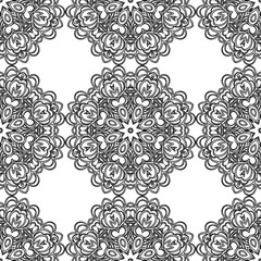 seamless floral pattern. Black and white background with abstract plants silhouette
