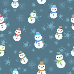 Snowmen and snowflakes seamless pattern with Christmas. Perfect for textile, wallpaper or print design