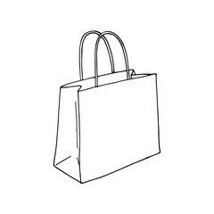 Shopping paper bag.  Delivery bag sketch on a white isolated background. Paper Bag for Grocery Shopping. Lunch package. Mall sales, buy in store, gift pack, shopping in a market/