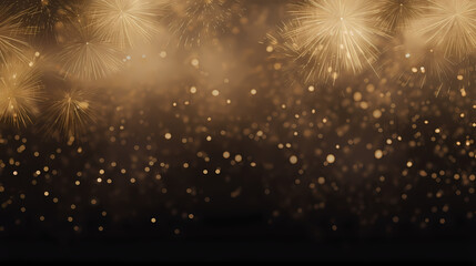 Fototapeta na wymiar Golden fireworks background for a New Year celebration, layout for new year wishes and celebration background with copy space for text