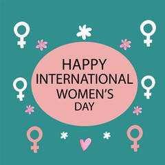 International women's day elegant lettering on pink background calligraphy. Happy Womens Day Greeting with text 8th March International women's day.