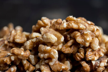 Walnut kernel on the kitchen table during cooking