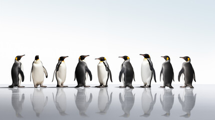 a group of penguins marching in a row