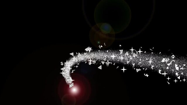 Fairy dust Magic sparkles particle trail silver zigzag transition, ethereal dust particles for award shows, marriages, and festivals. Pack 3 clips in a 4K transparent Background. Easy to use.