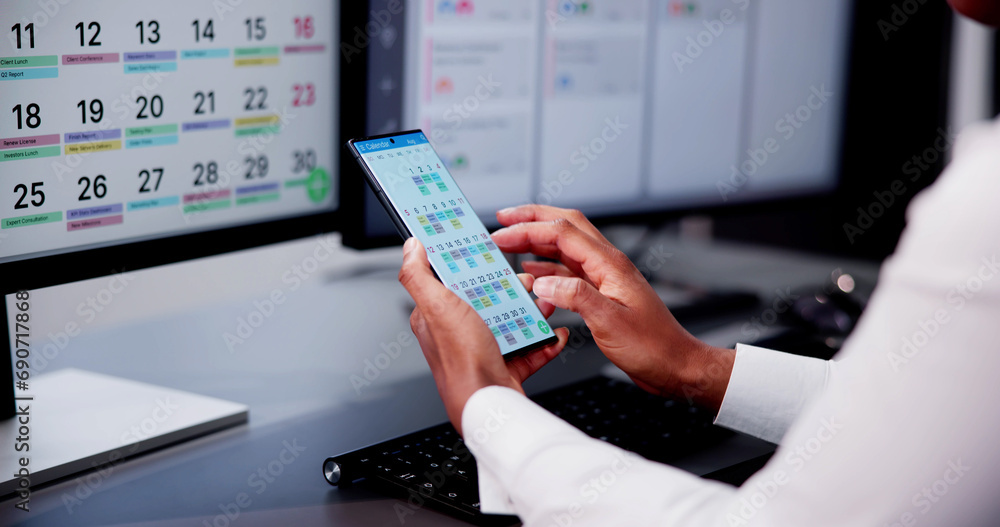 Poster organize your busy days with phone, computer