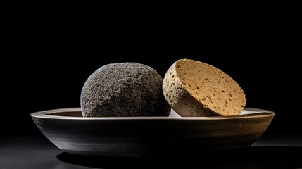 natural pumice stone isolated on a sleek black background. Perfect for promoting skincare and bathroom essentials