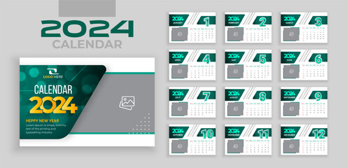 2024 calendar template. week starts on Sunday, Corporate and business planner diary. desk calendar 2024 year, wall calendar 2024 template, editable vector illustration - obrazy, fototapety, plakaty