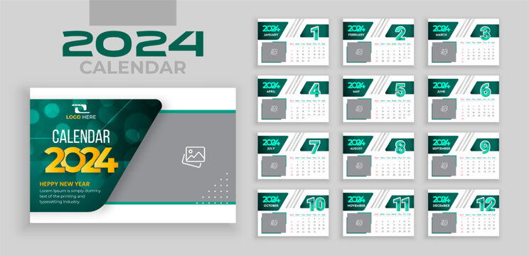 2024 calendar template. week starts on Sunday, Corporate and business planner diary. desk calendar 2024 year, wall calendar 2024 template, editable vector illustration