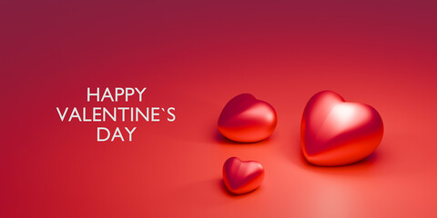 Happy Valentine's Day Banner Greeting Card Big Heart Shape 3D Rendering. Space for text.