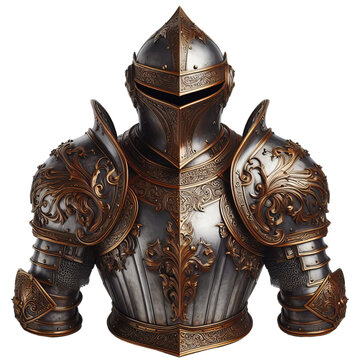 Medieval armor on transparent or white background, png