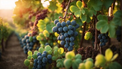 Fototapeta premium A Cluster of Ripe Grapes Hanging from a Vine
