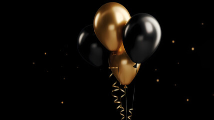 Luxury black gold balloon on the black background, celebration background