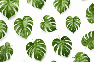 Abstract pattern with green tropical palm monstera leaves - obrazy, fototapety, plakaty