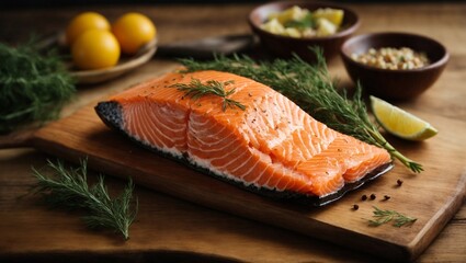 A Deliciously Grilled Salmon on a Rustic Wooden Cutting Board