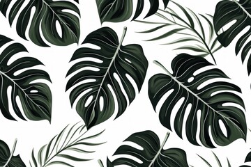 Abstract pattern with green tropical palm monstera leaves