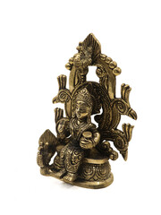 lady radha wife of lord krishna sitting on a peacock throne, brass idol isolated in a white...