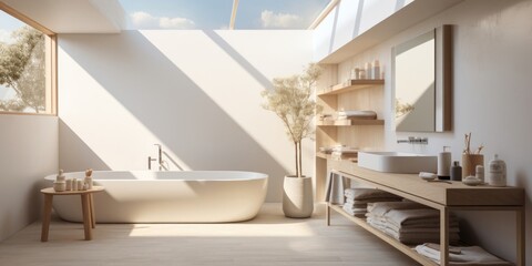 Modern Upscale Luxury Bathroom with Bathtub Generative AI
